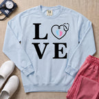 LOVE Stethoscope Baby Footprints L&D Nurse Sweatshirt - Chambray Comfort Colors Sweatshirt | HugTee