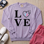 LOVE Stethoscope Baby Footprints L&D Nurse Sweatshirt - Orchid Comfort Colors Sweatshirt | HugTee