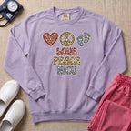 Leopard Print Love Peace NICU Sweatshirt - Orchid Comfort Colors Sweatshirt | HugTee