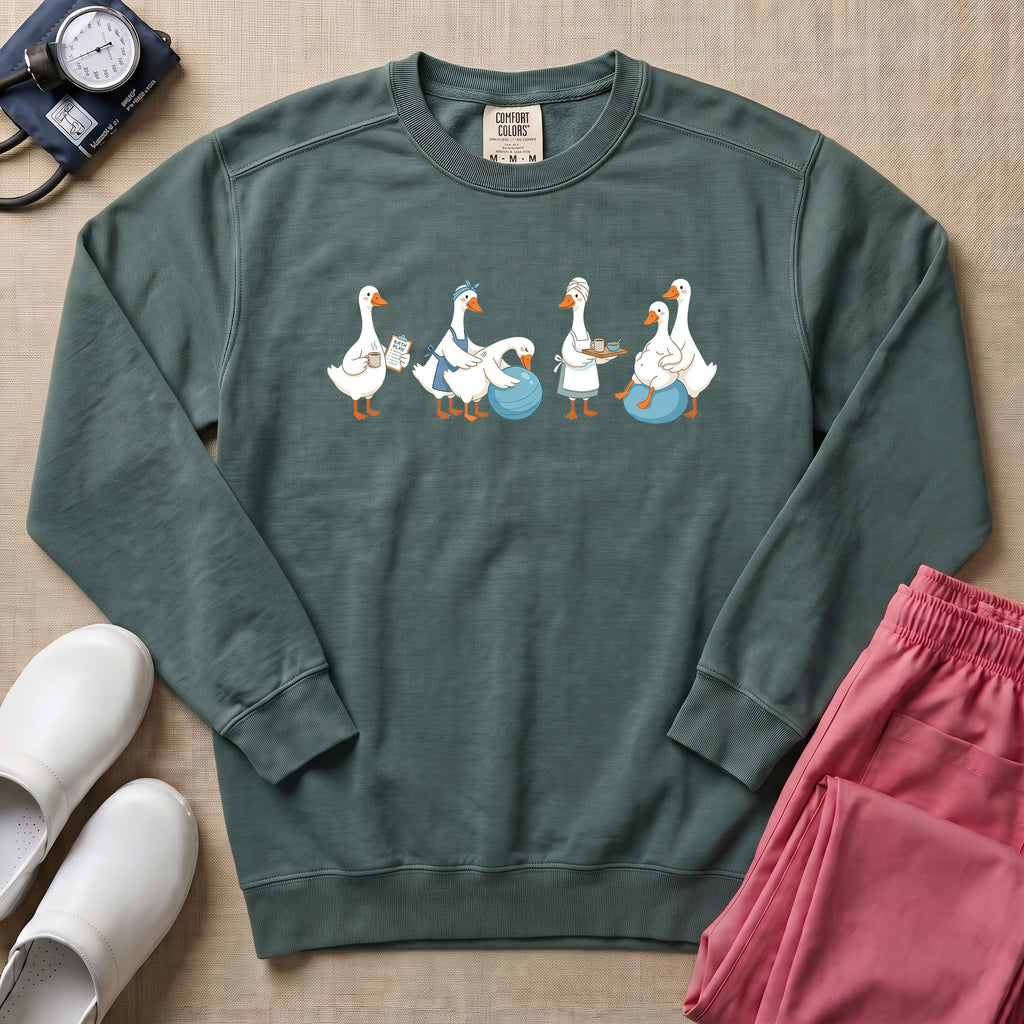 Funny Labor and Delivery Goose L&D Midwife Sweatshirt - Blue Spruce Comfort Colors Sweatshirt | HugTee
