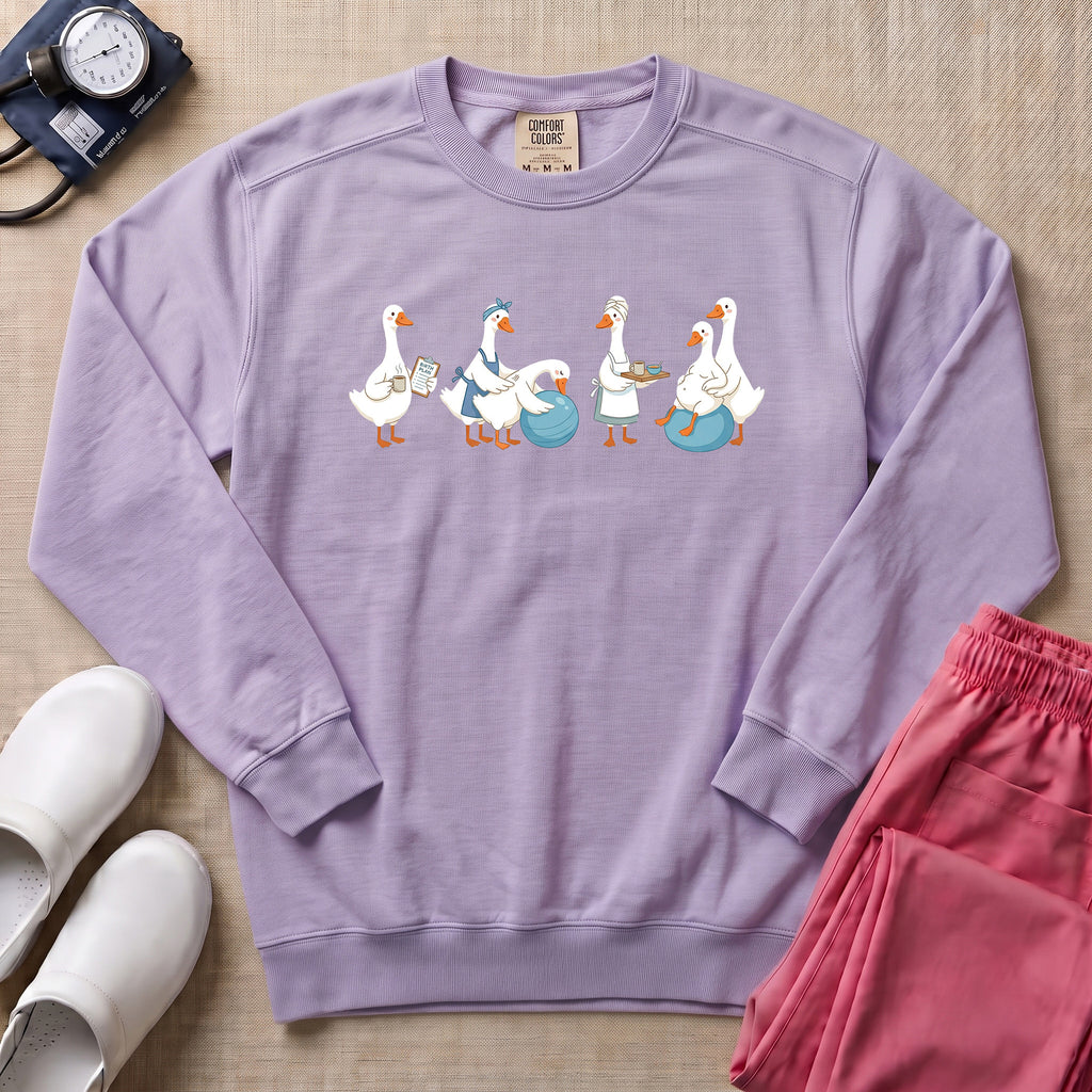 Funny Labor and Delivery Goose L&D Midwife Sweatshirt - Orchid Comfort Colors Sweatshirt | HugTee