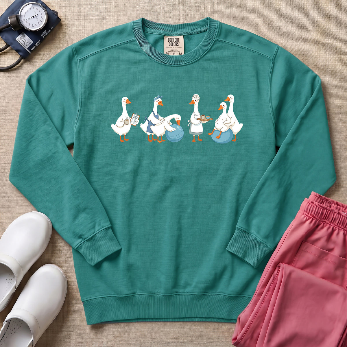 Funny Labor and Delivery Goose L&D Midwife Sweatshirt - Seafoam Comfort Colors Sweatshirt | HugTee