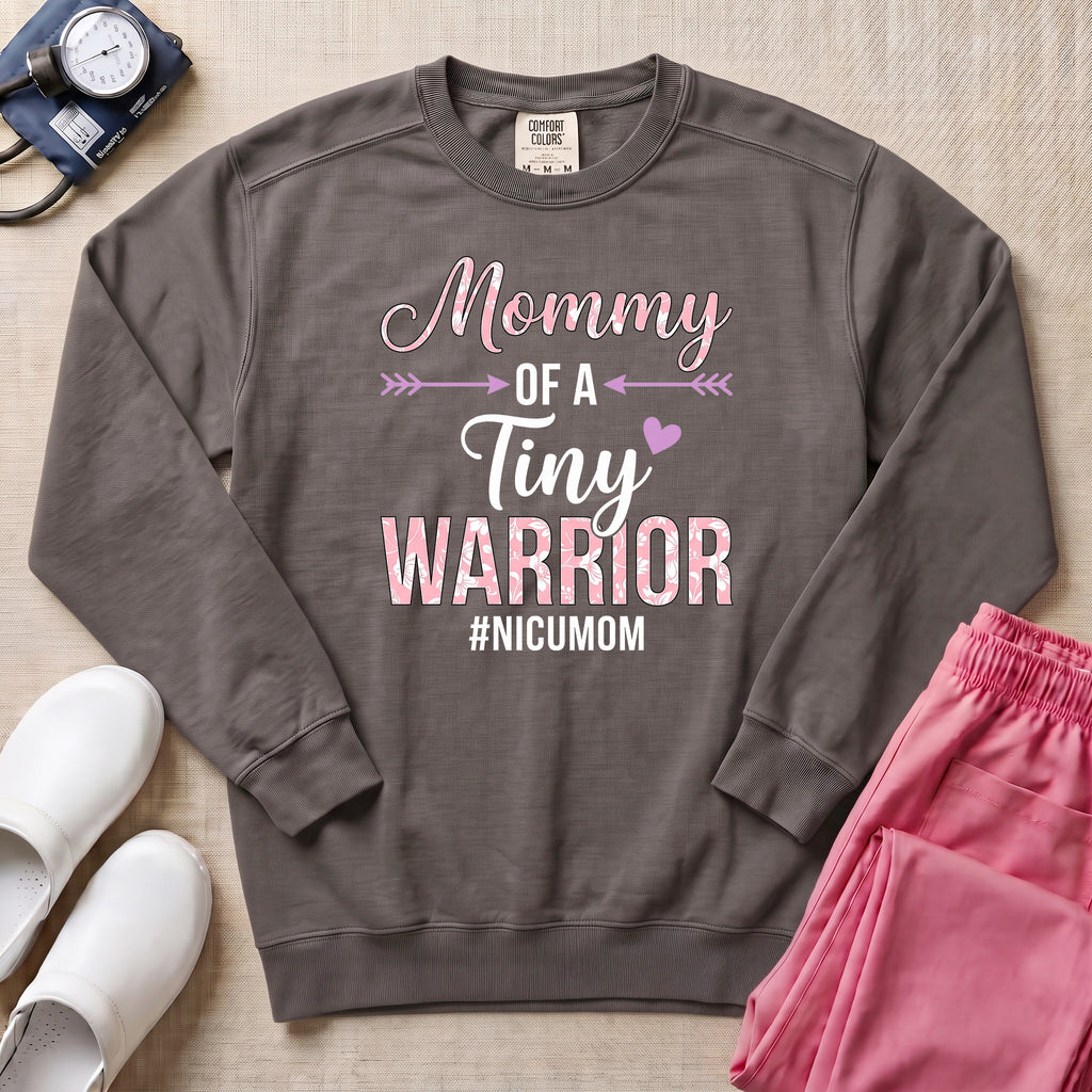 Mommy Of A Tiny Warrior NICU Mom Sweatshirt - Pepper Lifestyle Hero Mockup | HugTee