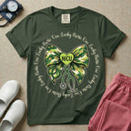 A graphic for a Neonatal Intensive Care Unit featuring a green camouflage bow with a stethoscope dangling from the bottom, a green heart in the center reading 'NICU', and the phrase 'One Lucky Nurse' repeating in a circle around the design.