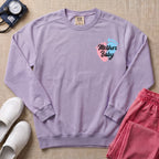 Mother Baby Footprints Postpartum Nurse Sweatshirt - Orchid Comfort Colors Sweatshirt | HugTee