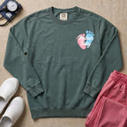 Mother Baby Footprints Postpartum Nurse Sweatshirt - Blue Spruce Comfort Colors Sweatshirt | HugTee