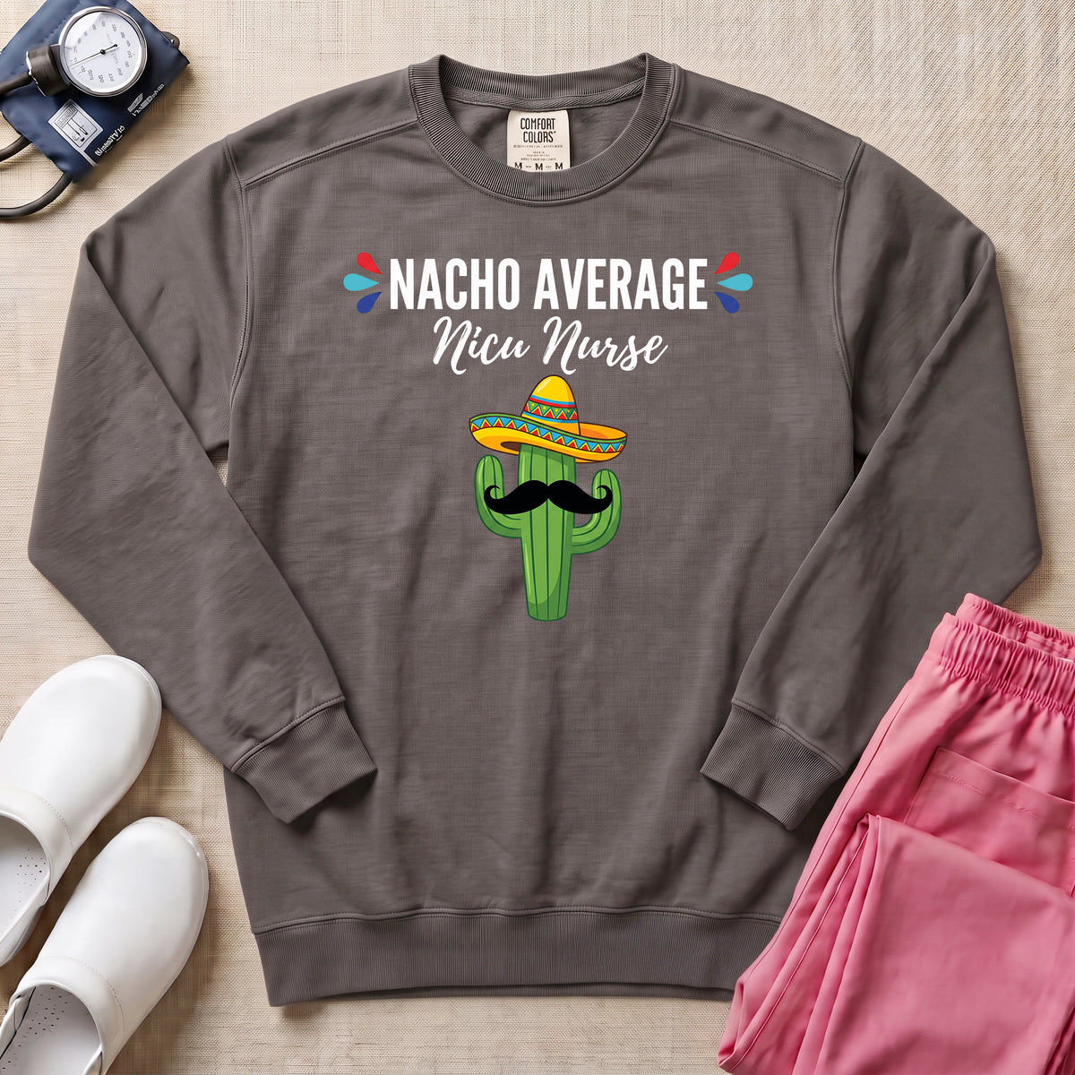 Funny Nacho Average NICU Nurse Cactus Sweatshirt - Pepper Lifestyle Hero Mockup | HugTee