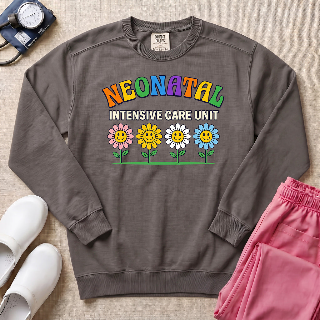 Retro Floral Neonatal Intensive Care Unit Cute NICU Nurse Sweatshirt - Pepper Lifestyle Hero Mockup | HugTee
