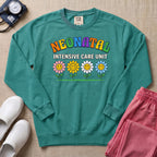 Retro Floral Neonatal Intensive Care Unit Cute NICU Nurse Sweatshirt - Seafoam Comfort Colors Sweatshirt | HugTee