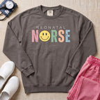 Retro Neonatal Nurse Smiley Face NICU Sweatshirt - Pepper Lifestyle Hero Mockup | HugTee