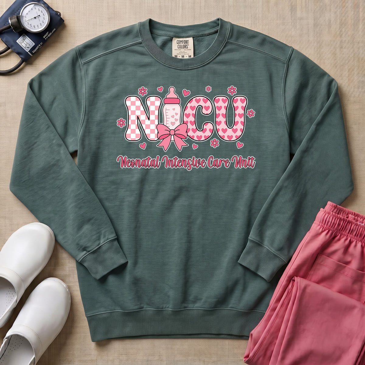 Retro NICU Nurse Cute Coquette Neonatal Intensive Care Unit Sweatshirt-Sweatshirt-HugTee