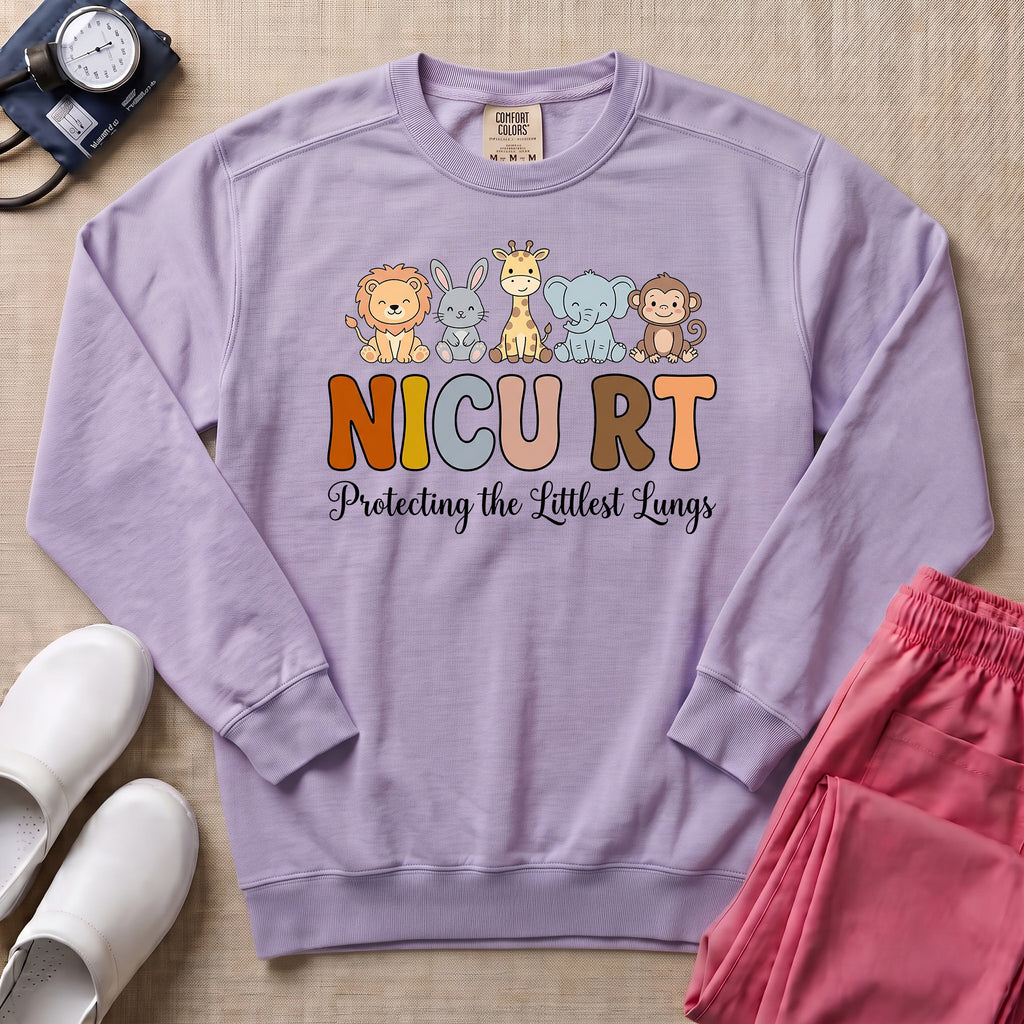 NICU RT Protecting The Littlest Lungs Cute Animal Respiratory Therapist Gift Sweatshirt - Orchid Comfort Colors Sweatshirt | HugTee