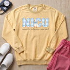 Cute Silly Goose Blue Gingham NICU Nurse Sweatshirt - Butter Comfort Colors Sweatshirt | HugTee
