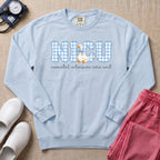 Cute Silly Goose Blue Gingham NICU Nurse Sweatshirt - Chambray Comfort Colors Sweatshirt | HugTee