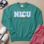 Cute Silly Goose Blue Gingham NICU Nurse Sweatshirt - Seafoam Comfort Colors Sweatshirt | HugTee