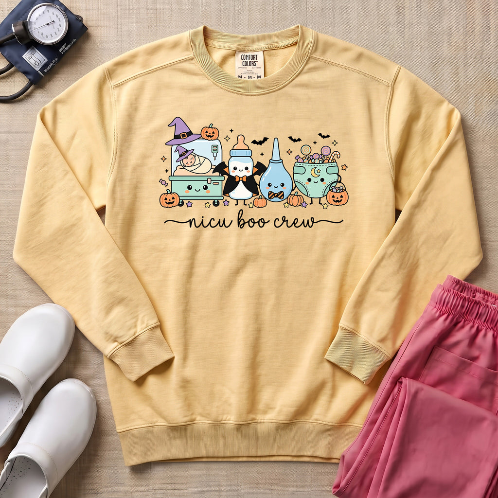 Cute Kawaii NICU Boo Crew Nurse Halloween Sweatshirt - Butter Comfort Colors Sweatshirt | HugTee