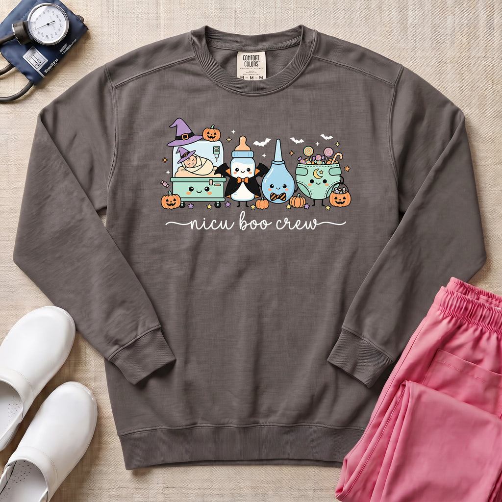 Cute Kawaii NICU Boo Crew Nurse Halloween Sweatshirt - Pepper Lifestyle Hero Mockup | HugTee