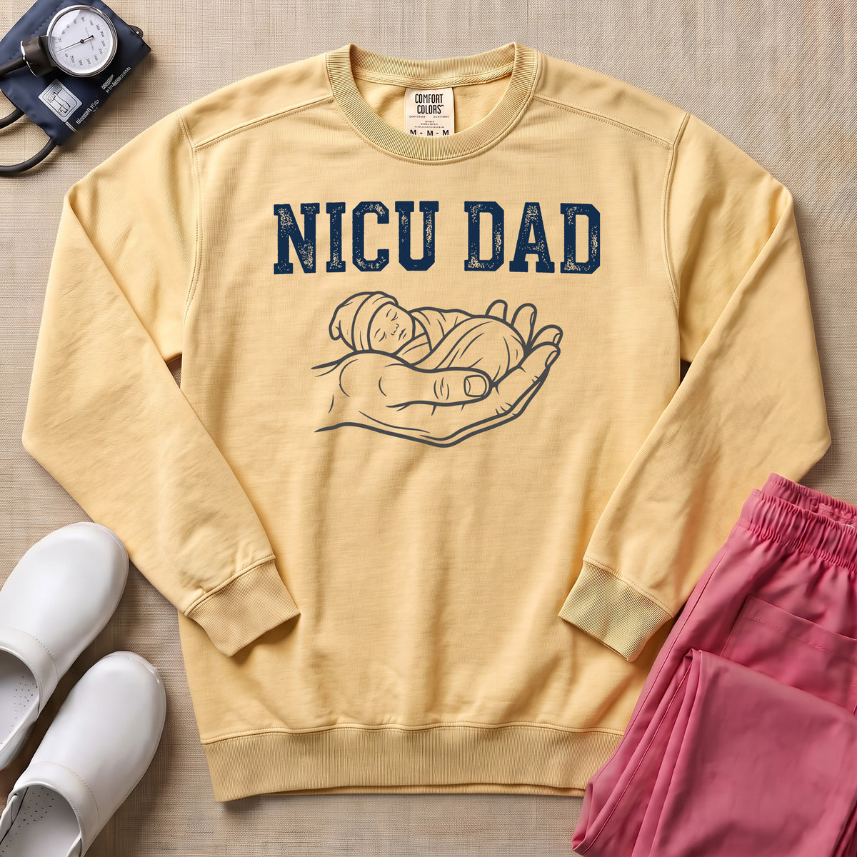 NICU Dad Minimalist Line Art Sweatshirt - Butter Comfort Colors Sweatshirt | HugTee