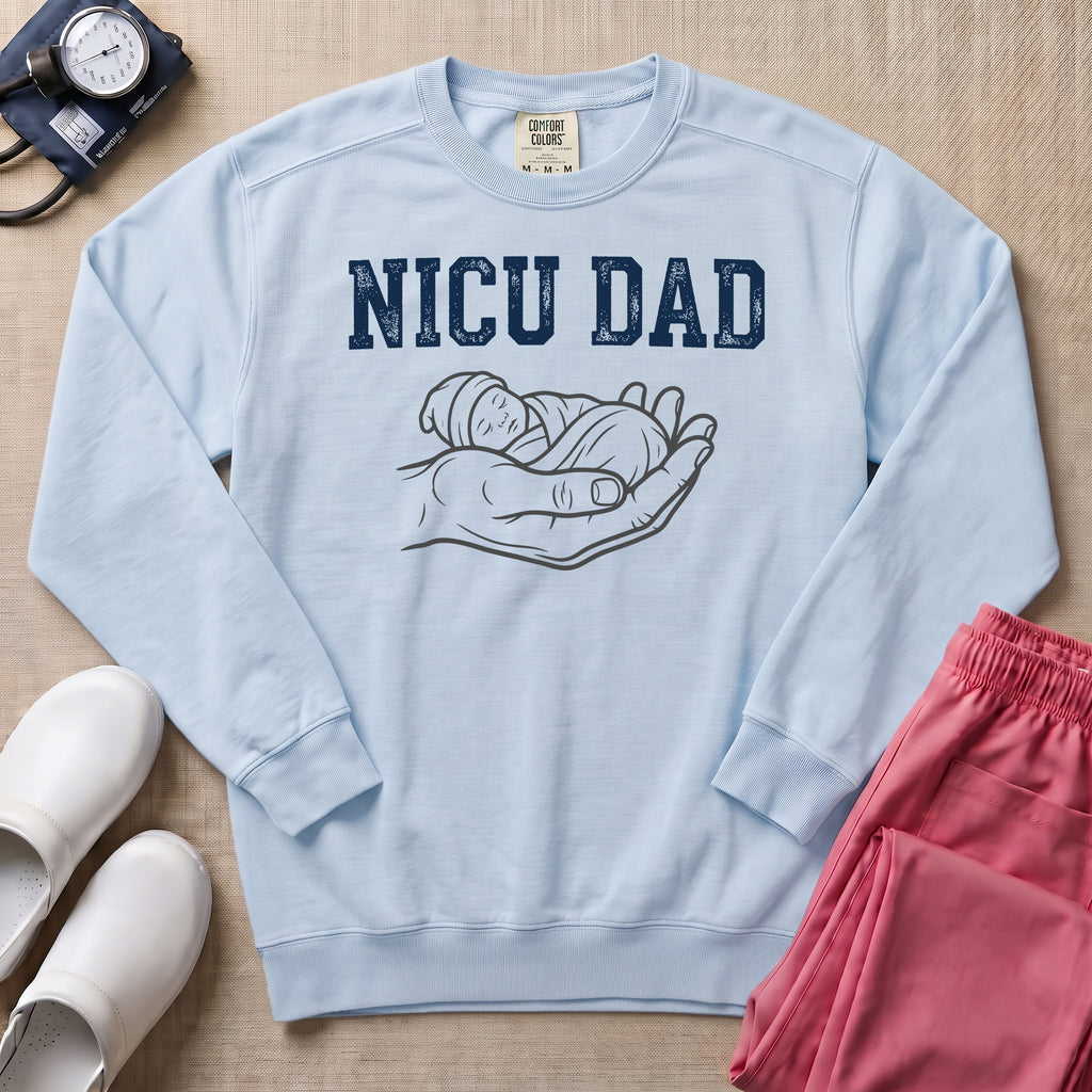 NICU Dad Minimalist Line Art Sweatshirt - Chambray Comfort Colors Sweatshirt | HugTee