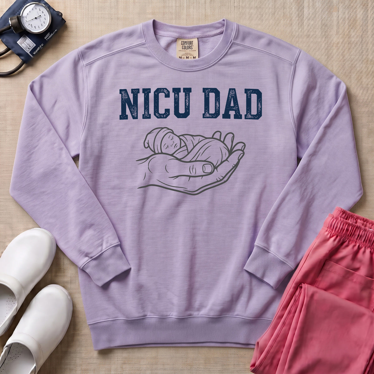 NICU Dad Minimalist Line Art Sweatshirt - Orchid Comfort Colors Sweatshirt | HugTee