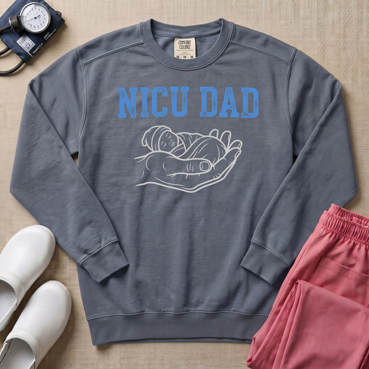 NICU Dad Minimalist Line Art Sweatshirt - Blue Jean Comfort Colors Sweatshirt | HugTee