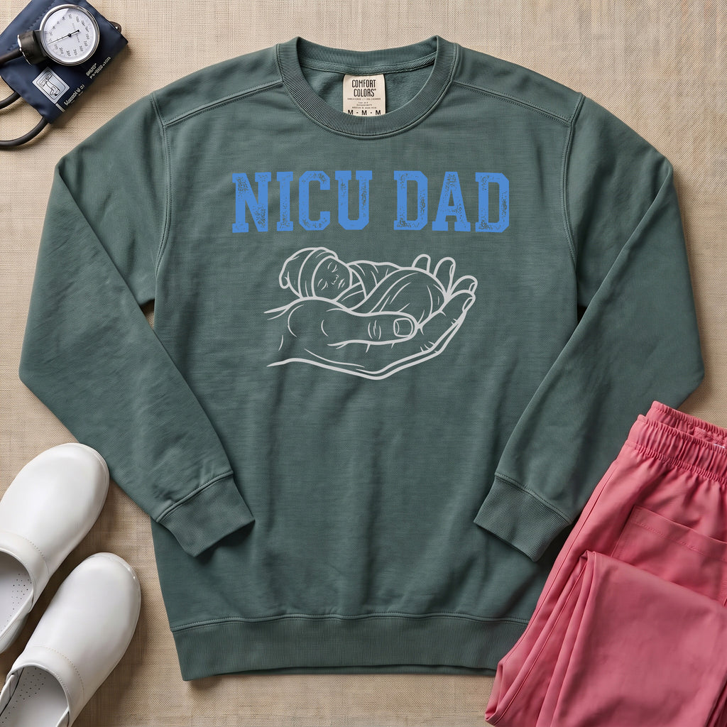 NICU Dad Minimalist Line Art Sweatshirt - Blue Spruce Comfort Colors Sweatshirt | HugTee