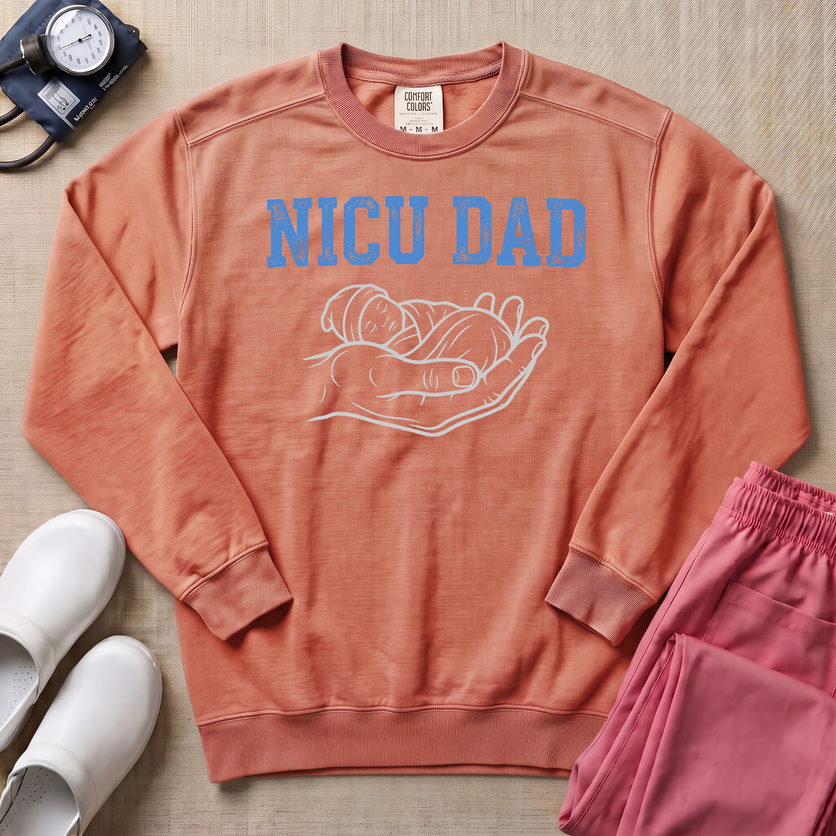 NICU Dad Minimalist Line Art Sweatshirt - Terracotta Comfort Colors Sweatshirt | HugTee