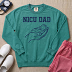 Proud NICU Dad Cradling Baby Line Art Minimalist Sweatshirt - Seafoam Comfort Colors Sweatshirt | HugTee