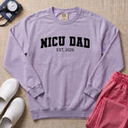 Proud NICU Dad Est 2026 Minimalist Personalized Sweatshirt - Orchid Comfort Colors Sweatshirt | HugTee