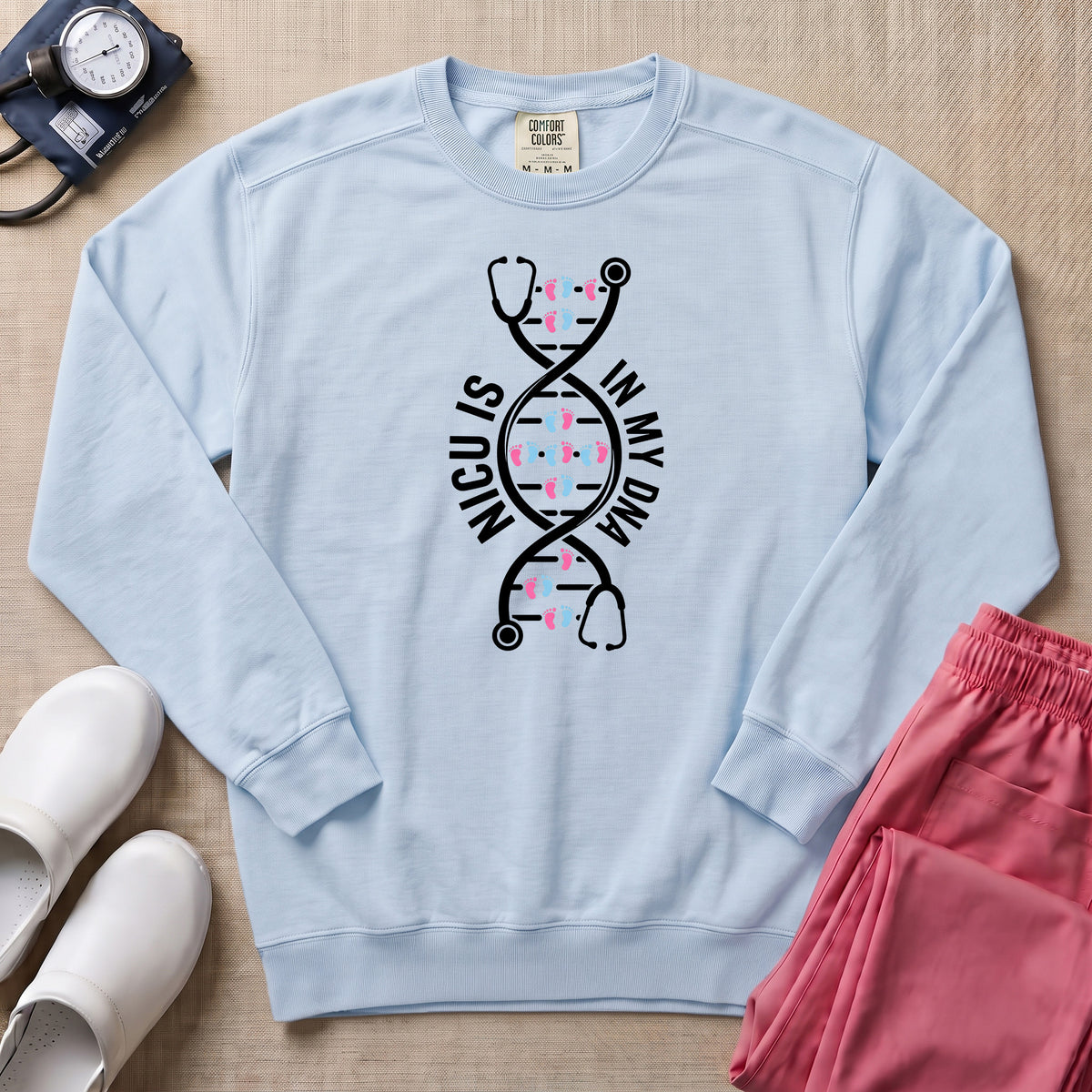 NICU Is In My DNA Stethoscope Sweatshirt - Chambray Comfort Colors Sweatshirt | HugTee