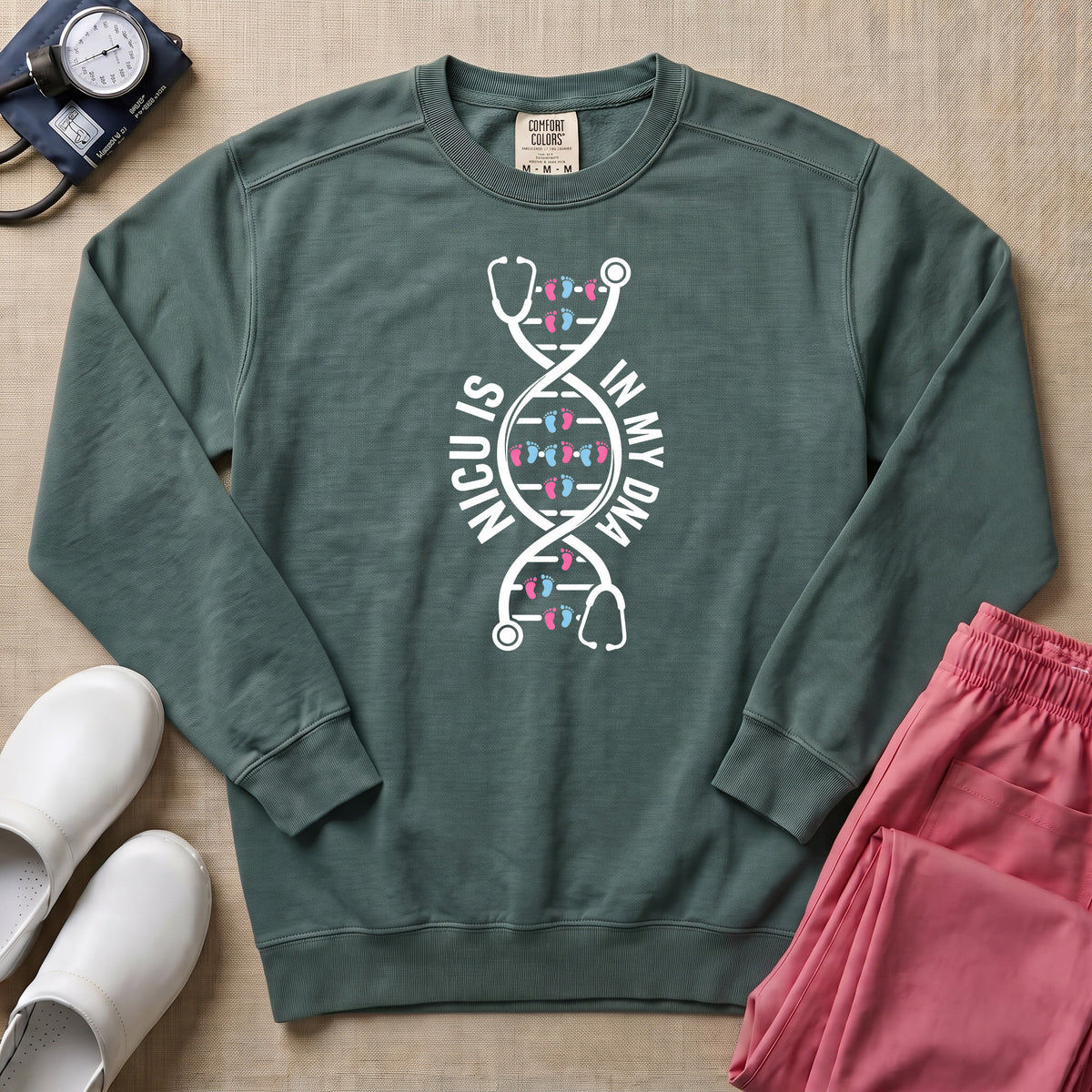 NICU Is In My DNA Stethoscope Sweatshirt - Blue Spruce Comfort Colors Sweatshirt | HugTee