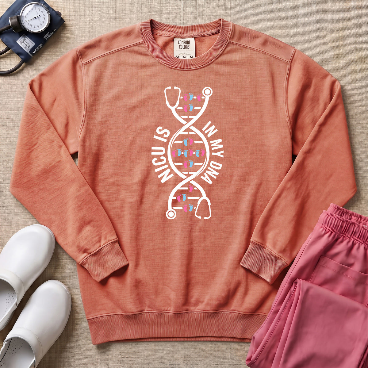 NICU Is In My DNA Stethoscope Sweatshirt - Terracotta Comfort Colors Sweatshirt | HugTee