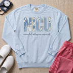 Faux Embroidery Floral NICU Nurse Gift Sweatshirt - Chambray Comfort Colors Sweatshirt | HugTee