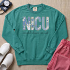 Faux Embroidery Floral NICU Nurse Gift Sweatshirt - Seafoam Comfort Colors Sweatshirt | HugTee