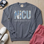 Faux Embroidery Floral NICU Nurse Gift Sweatshirt - Blue Jean Comfort Colors Sweatshirt | HugTee