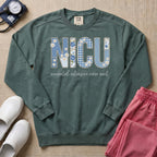 Faux Embroidery Floral NICU Nurse Gift Sweatshirt - Blue Spruce Comfort Colors Sweatshirt | HugTee