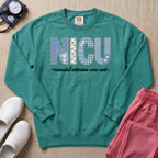 NICU Neonatal Intensive Care Unit Faux Embroidery Floral Nurse Sweatshirt - Seafoam Comfort Colors Sweatshirt | HugTee