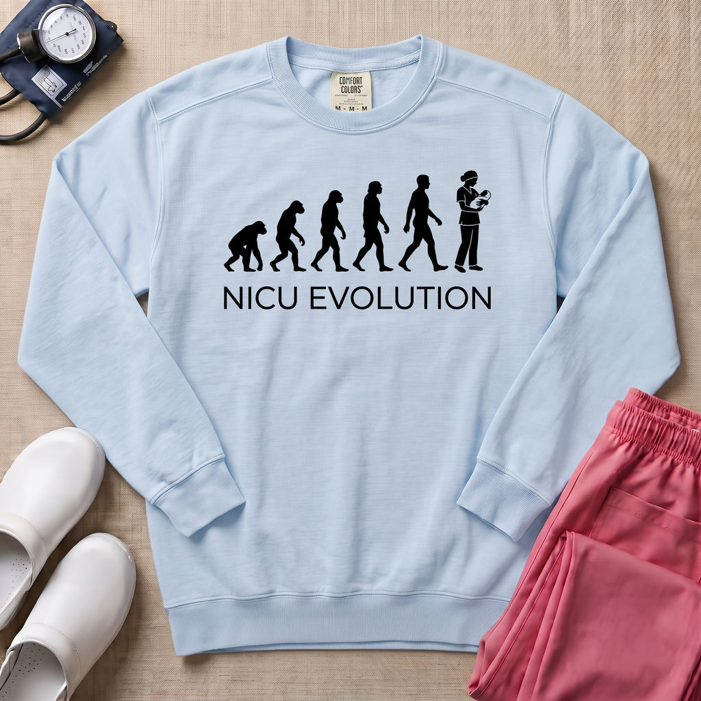 NICU Evolution Funny Nurse Sweatshirt - Chambray Comfort Colors Sweatshirt | HugTee