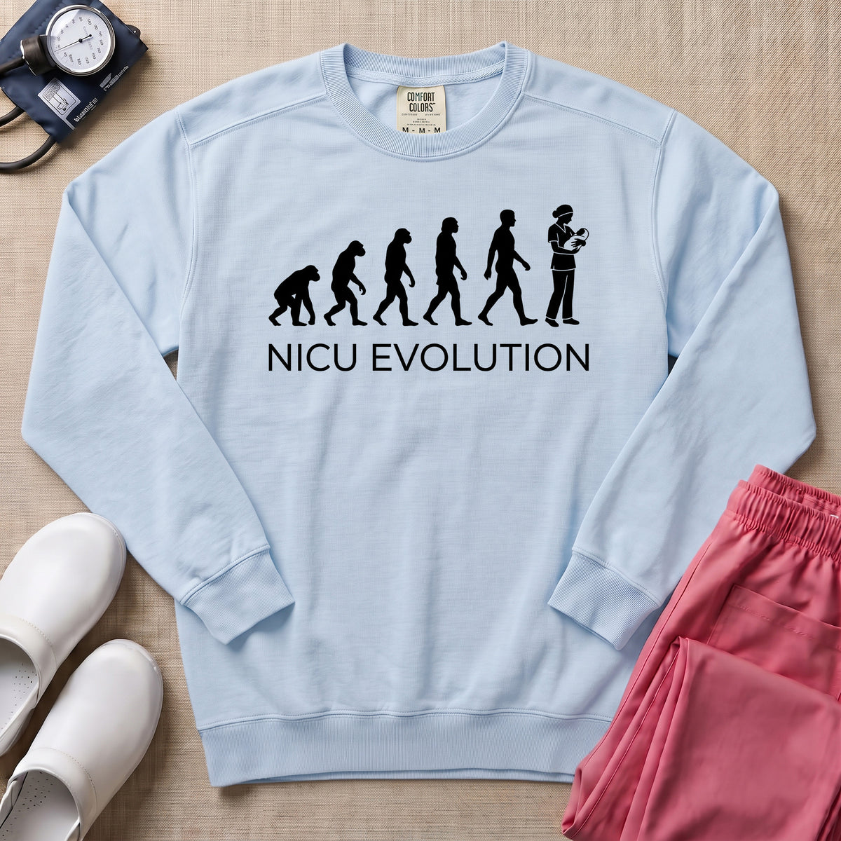 NICU Evolution Funny Nurse Sweatshirt - Chambray Comfort Colors Sweatshirt | HugTee