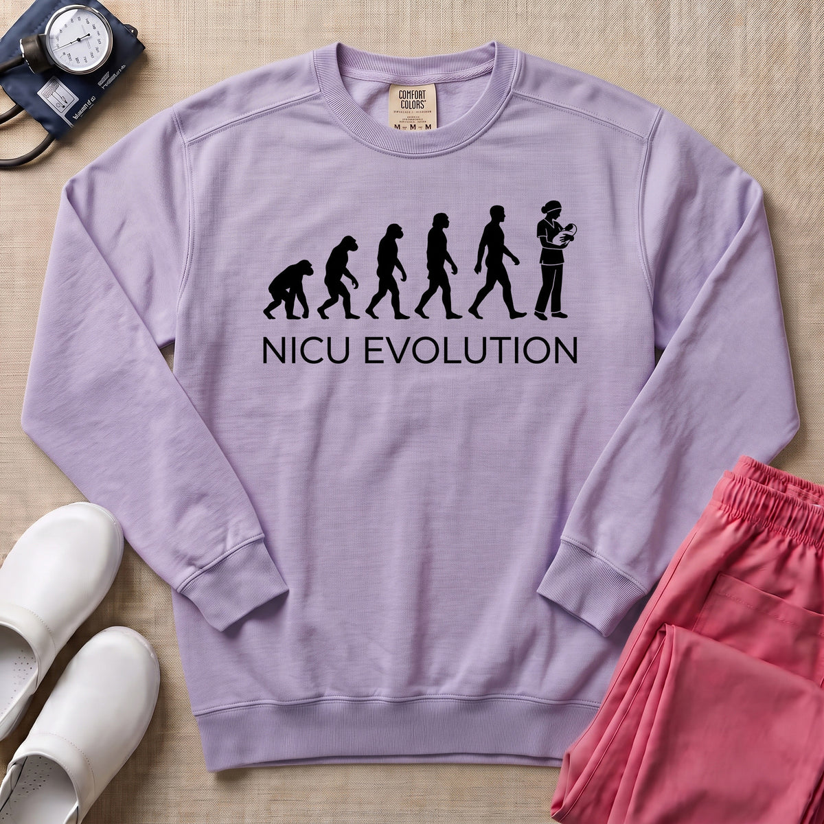 NICU Evolution Funny Nurse Sweatshirt - Orchid Comfort Colors Sweatshirt | HugTee