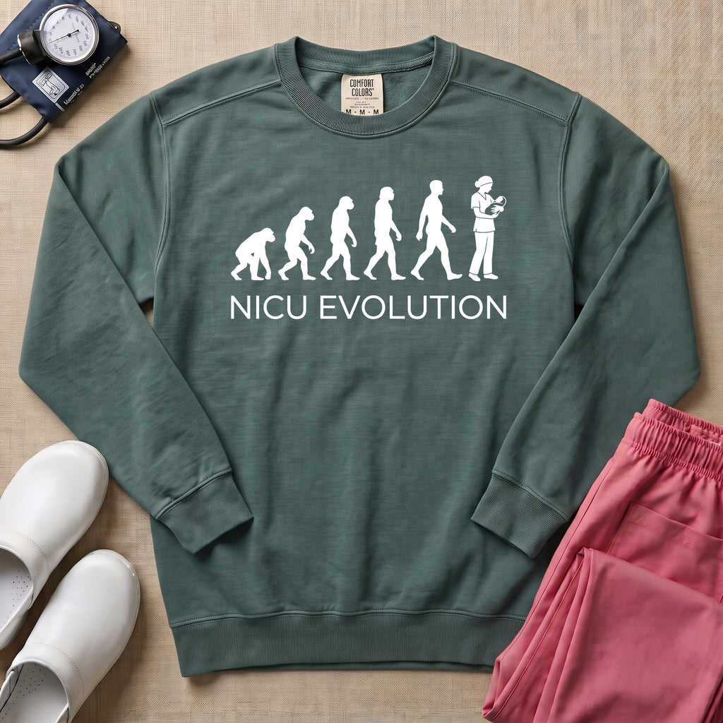 NICU Evolution Funny Nurse Sweatshirt - Blue Spruce Comfort Colors Sweatshirt | HugTee