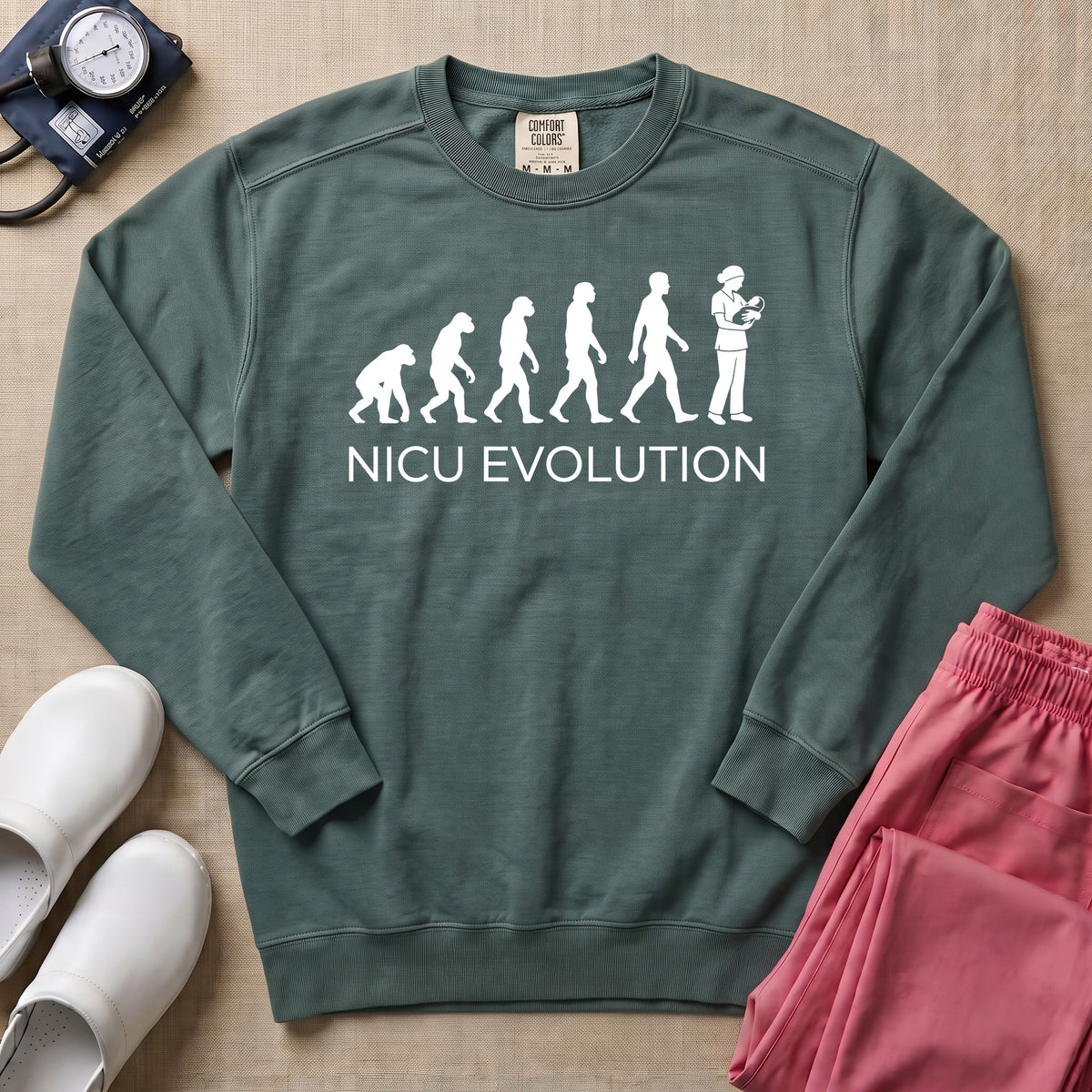 NICU Evolution Funny Nurse Sweatshirt - Blue Spruce Comfort Colors Sweatshirt | HugTee