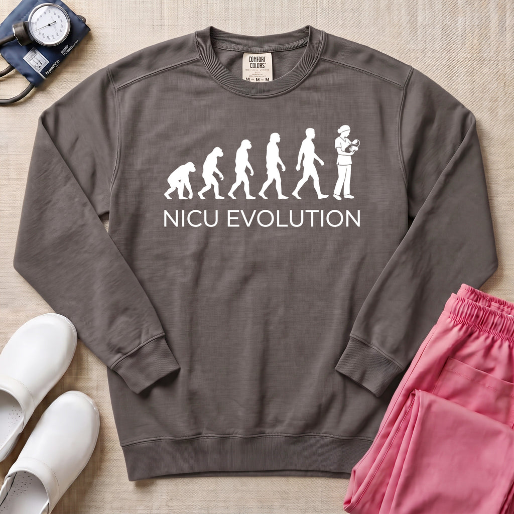 NICU Evolution Funny Nurse Sweatshirt - Pepper Lifestyle Hero Mockup | HugTee