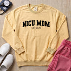 Proud NICU Mom Est 2026 Minimalist Personalized Sweatshirt - Butter Comfort Colors Sweatshirt | HugTee