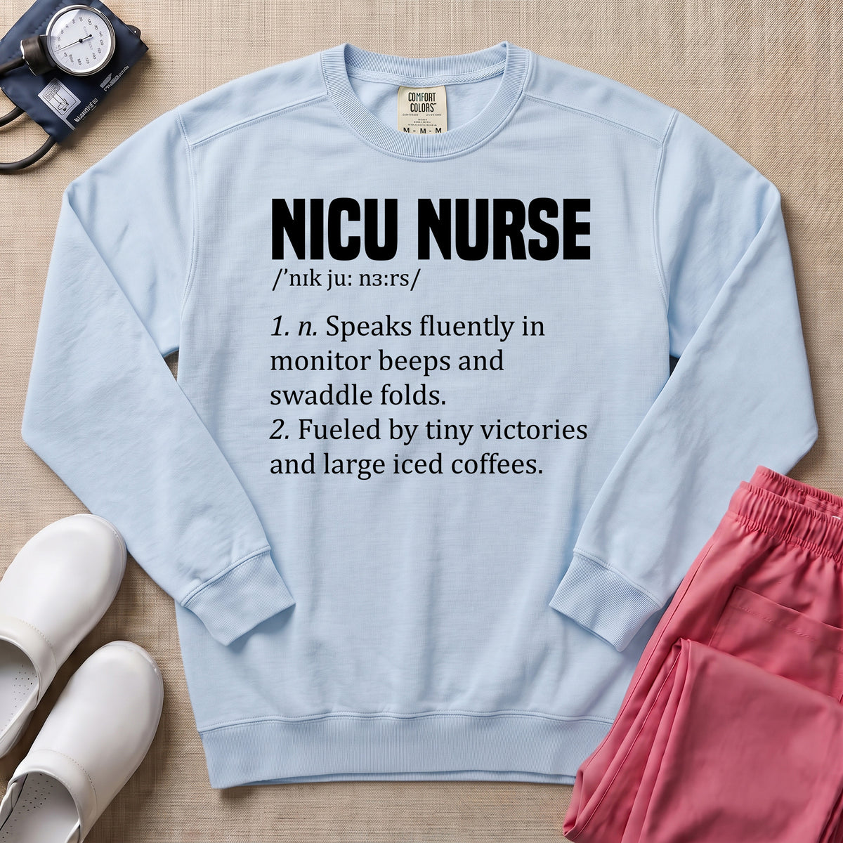 Funny NICU Nurse Definition Coffee Lover Sweatshirt - Chambray Comfort Colors Sweatshirt | HugTee