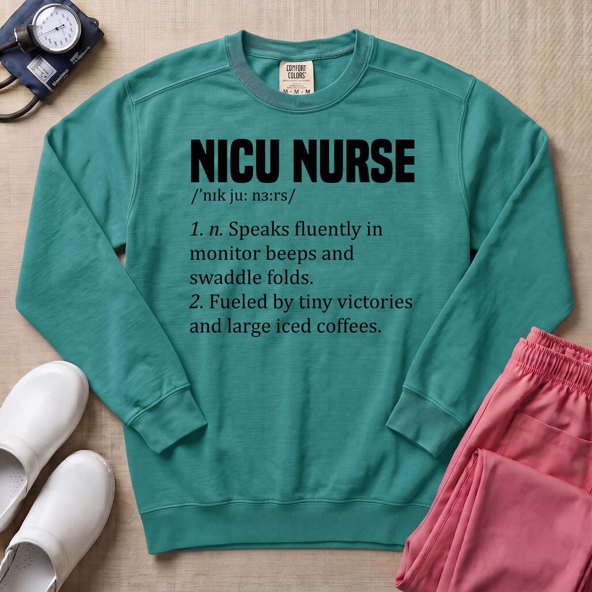 Funny NICU Nurse Definition Coffee Lover Sweatshirt - Seafoam Comfort Colors Sweatshirt | HugTee