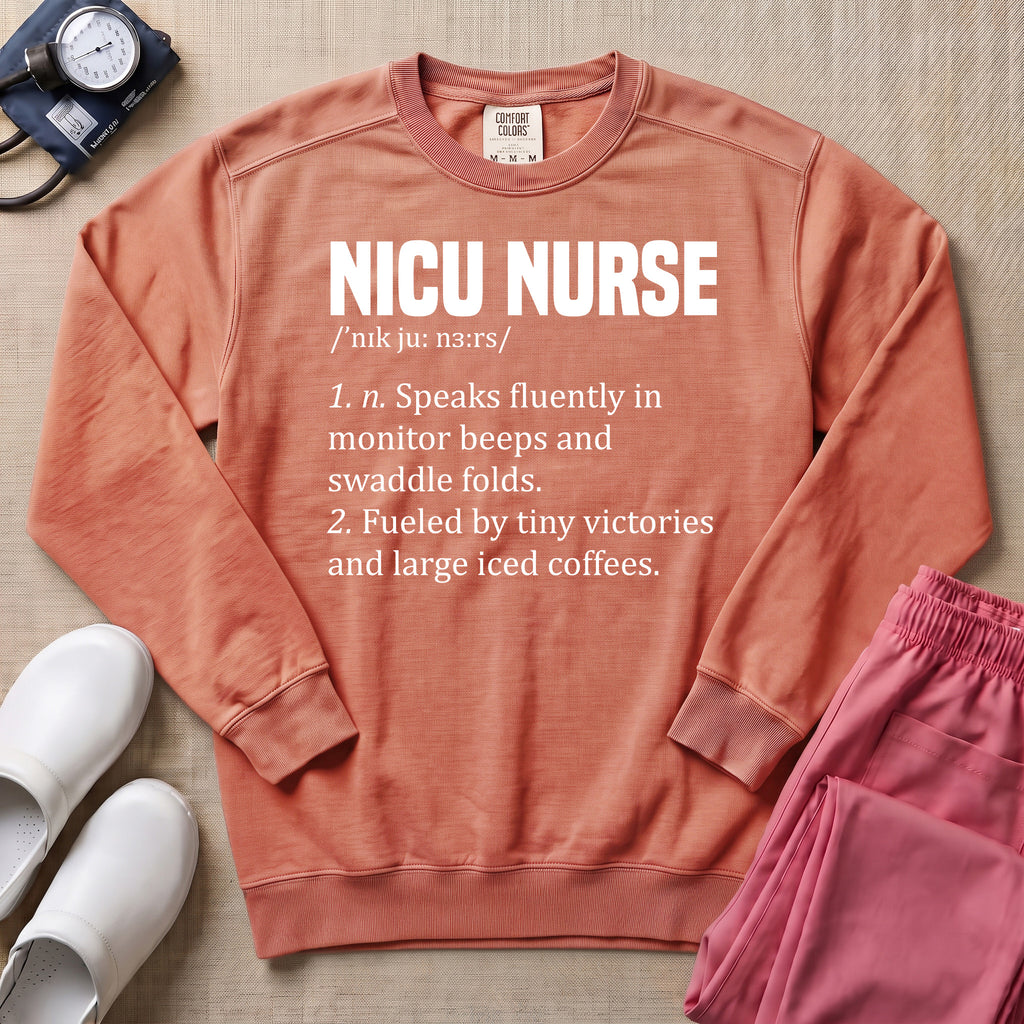 Funny NICU Nurse Definition Coffee Lover Sweatshirt - Terracotta Comfort Colors Sweatshirt | HugTee