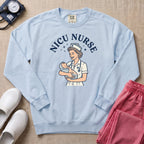Retro Vintage NICU Nurse Newborn Healthcare Sweatshirt - Chambray Comfort Colors Sweatshirt | HugTee