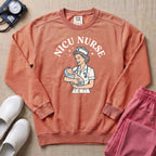 Retro Vintage NICU Nurse Newborn Healthcare Sweatshirt - Terracotta Comfort Colors Sweatshirt | HugTee