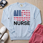 Patriotic NICU Nurse American Flag Sweatshirt - Chambray Comfort Colors Sweatshirt | HugTee